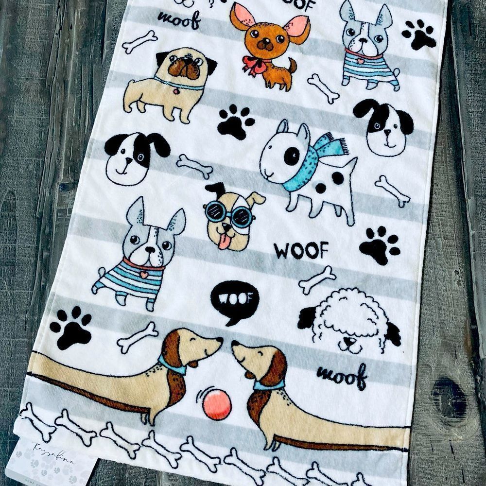 Puppy Dog Print Woof Bathroom Hand Towel